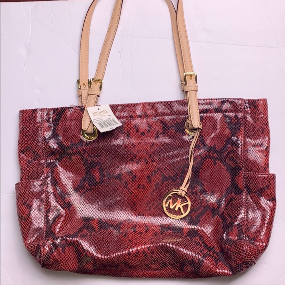 Red Snake Print Michael Kors Large Shopper Purse
